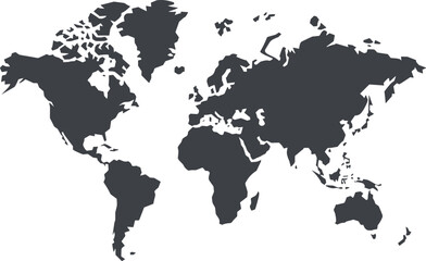 Dark gray world map on white background for global business and travel