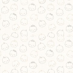 Cute Baby Face Seamless Pattern, Minimal Nursery Background for Kids Fabric and Wallpaper
