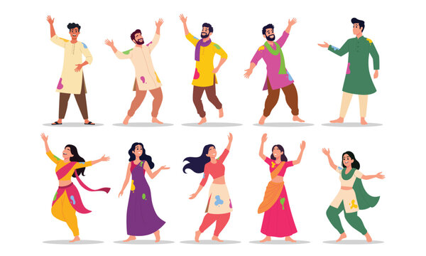 Character holi festival vector graphic illustration set