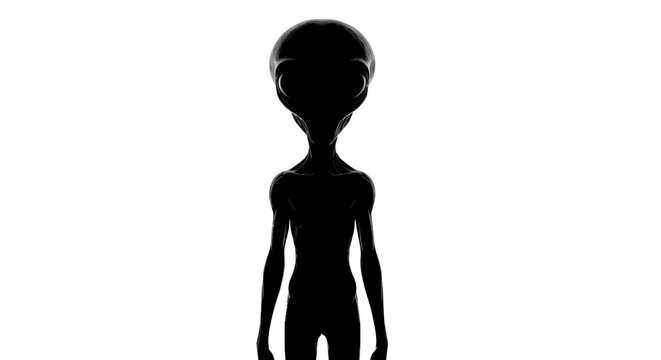 Extraterrestrial alien silhouette vector, mysterious grey alien character on white background, sci-fi humanoid creature icon for ufo research