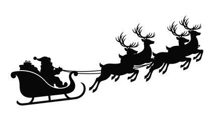 Santa claus rides through the sky in his sleigh pulled by reindeer © SILHUETTECHEMBER