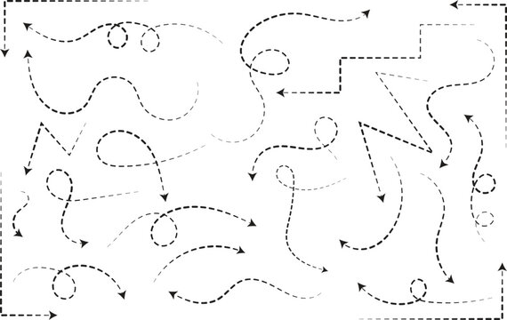 Collection of dashed curved arrow paths representing navigation, movement, and direction concepts.