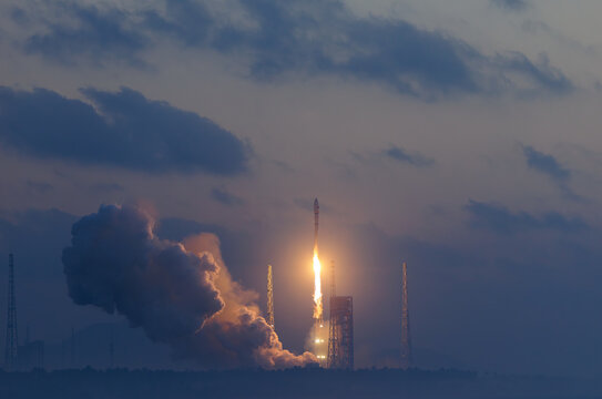 Rocket launcher with space shuttle in Wenchang Hainan, aerospace program of China.