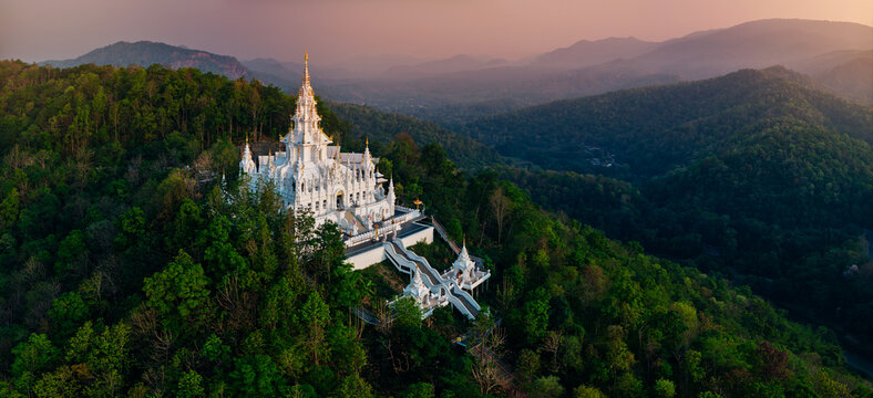 White pagoda Loha Prasat Sri Mueang Pong temple in Chiang Mai, Thailand