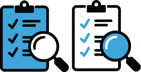 Obraz premium Two Clipboards with Checkmarks and Magnifying Glass Icons on White Background checklist list