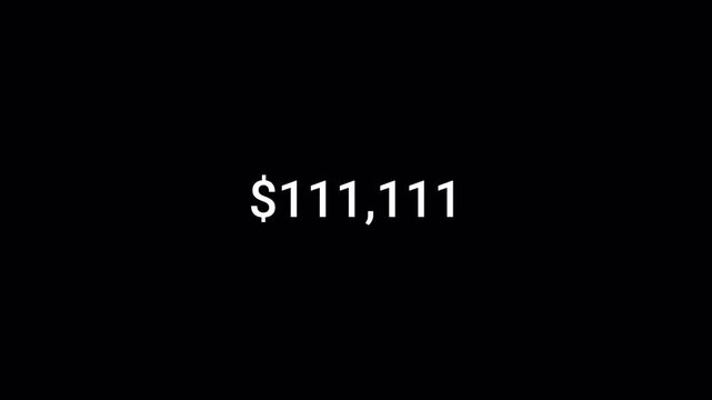 Dollar counter animation from zero to two hundred thousands on transparent background, money calculating animation in 4k with an alpha channel. 
