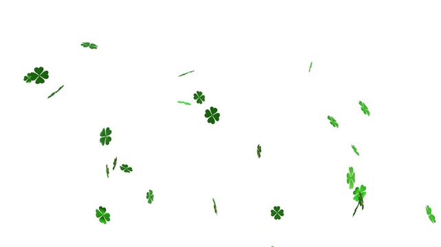 Clover leaves shamrock raining down in a magical St. Patrick's Day celebration animation on transparent background