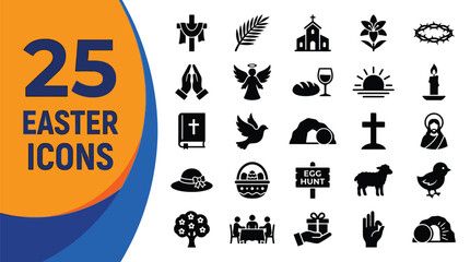 Set of twenty-five religious and symbolic icons for Easter.