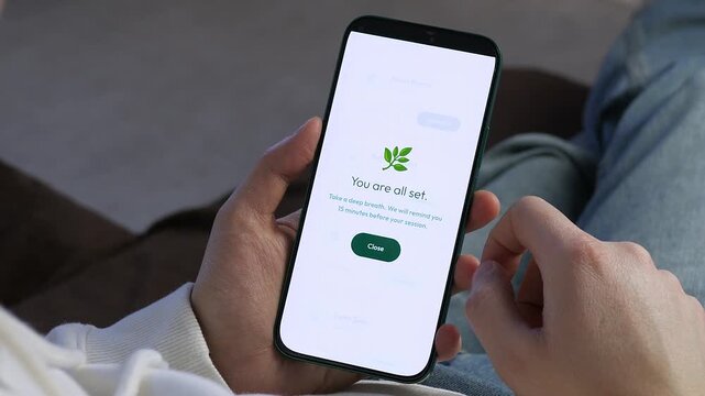 Seamless mobile booking experience for yoga therapy and mindfulness. Shows the full process from selecting a coach to final confirmation. Essential visual for modern lifestyle, e-health, and mobile