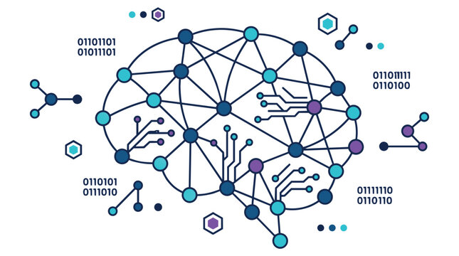 Modern brain network concept with binary code and digital connections