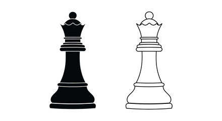 Two chess queen pieces one dark and one light in distinct silhouette © Rina