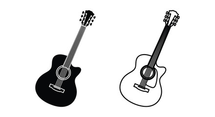 Two acoustic guitars displayed in black fill and outline a striking silhouette © Rina