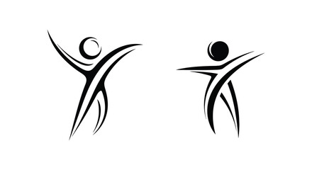 Fototapeta premium Abstract human figures in dynamic poses minimalist black and white silhouette