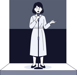 Woman Speaking on Stage with Microphone &ndash; Public Speech Presentation Illustration