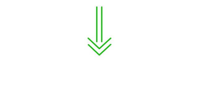 Animated arrow pointing down on white background. Down arrow icon animation. 4k video