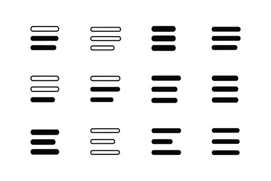 A collection of black and white horizontal bar sets on a white background