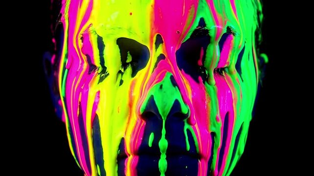 Futuristic glowing neon green toxic liquid dripping human face dark sci fi alien anatomy surreal radioactive fluid dynamic motion background cyberpunk artificial intelligence animation