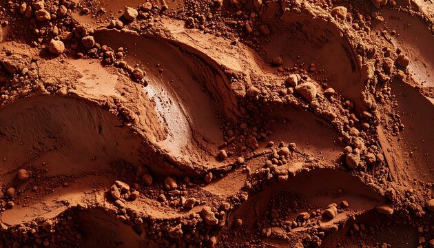 Cocoa powder texture with rich brown swirls and rough chocolate surface, macro dessert ingredient background for baking and confectionery
