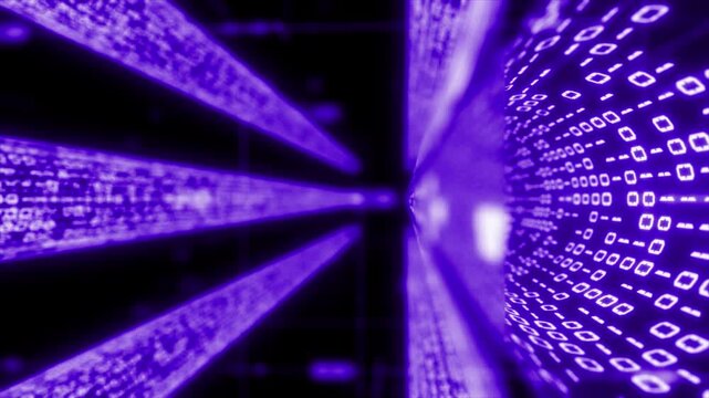Purple color binary code data stream futuristic digital code and data transfer complex design black seamless technology background