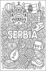 Serbia hand drawn vector illustration doodle art line art coloring page for kids