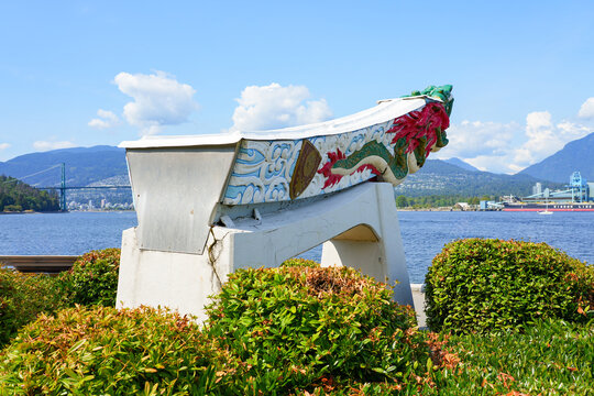 S.S. Empress of Japan figurehead, a fiberglass replica of the restored original carved bow of a retired steamship located in Stanley Park, Vancouver, British Columbia, Canada