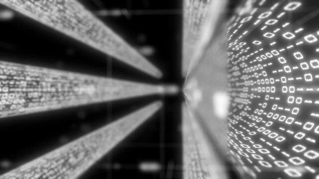 white color binary code data stream futuristic digital code and data transfer complex design black seamless technology background