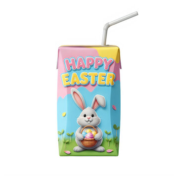 Colorful cartoon bunny drinking from a juice box with straw