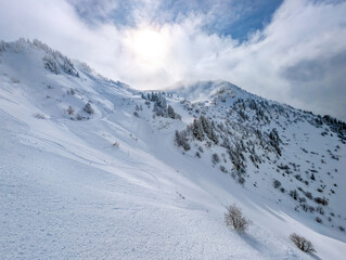 Fototapeta premium Praz de Lys Sommand Ski Resort Winter Aerial