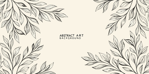 Elegant botanical illustration with delicate branches and leaves framing a space © BasobiBala