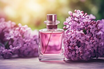 Perfume Bottle with Lilac Flowers