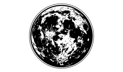Top-down moon surface vector illustration with detailed craters and shadows on white © Nirob
