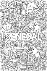 Obraz premium Senegal hand drawn vector illustration doodle art line art coloring page for kids