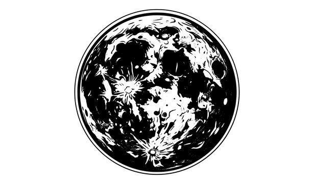 Top-down moon surface vector illustration with detailed craters and shadows on white