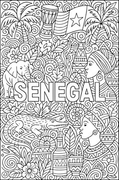 Senegal hand drawn vector illustration doodle art line art coloring page for kids