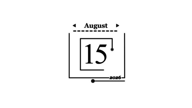 August 15th 2026 Calendar Date Icon Daily Calendar icon animation on transparent the date of New Year 2026 on a calendar.