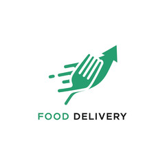 Obraz premium Fast food delivery vector logo. creative food delivery logo design with fork