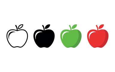 Four colorful apples in different styles on white background