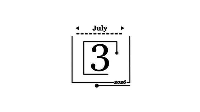July 3rd 2026 Calendar Date Icon Date Graphic  with date Calendar event reminder date. Signing a day on a calendar. the date of New Year 2026 on a calendar.