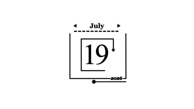 July 19 2026 calendar date graphic Date Graphic  with date Calendar event reminder date. Signing a day on a calendar. the date of New Year 2026 on a calendar.