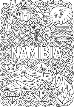 Namibia hand drawn vector illustration doodle art line art coloring page for kids
