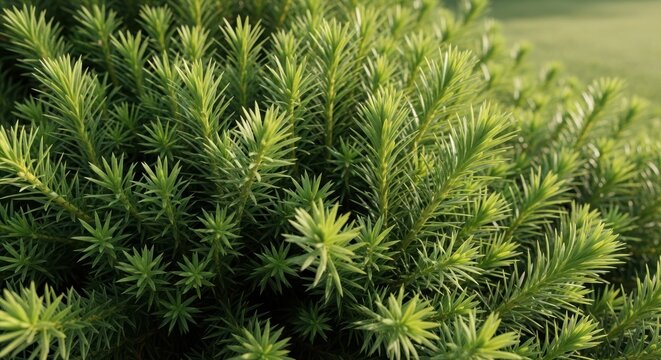 closeup of green coniferous plant with needlelike leaves in natural outdoor setting