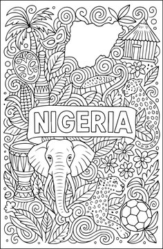 Nigeria hand drawn vector illustration doodle art line art coloring page for kids