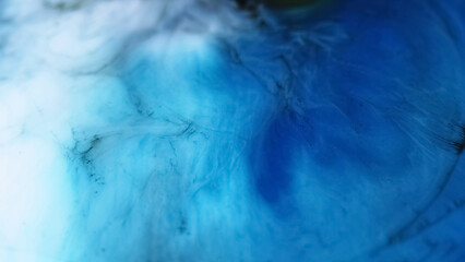 Naklejka premium Defocused acrylic paint. Blue spill texture. Vivid water color liquid spatter marble mix spreading on abstract art background.