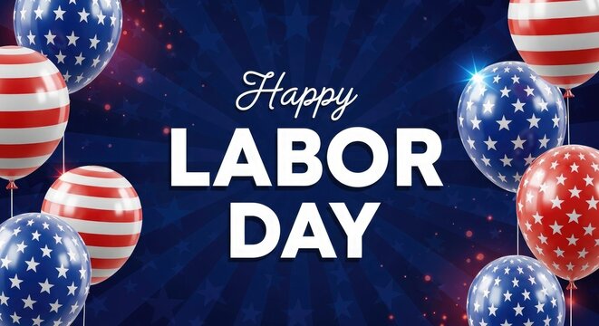 Happy labor day celebrations with patriotic balloons and american flags on a festive holiday