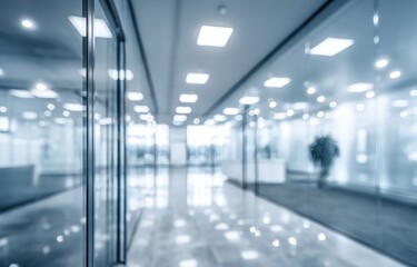 Fototapeta premium Modern Office Interior with Glass Walls and Bright Lighting.