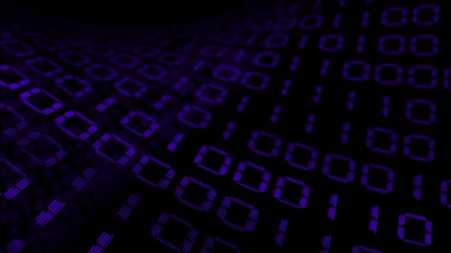 Purple color random numbers binary code with blank space hi tech design loopable black technology background