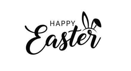 Happy Easter greeting text with a stylized bunny ears icon.