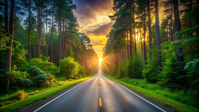 Serene Forest Road at Sunset 