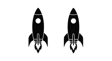 Two black rocket ship icons with flame trails against a white background © Design lens