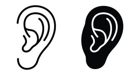 Obraz premium Human ear icon set showing outline and solid silhouette styles for hearing health medical anatomy listening sound and sensory communication design
